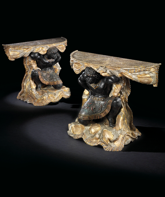 A pair of Venetian demilune consoles “The Moors”